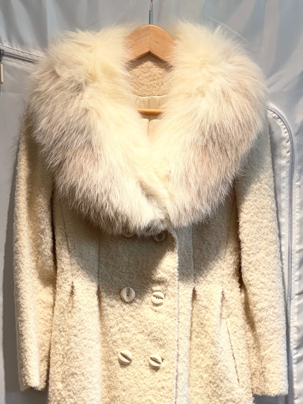 Women's vintage full length coat with fur collar